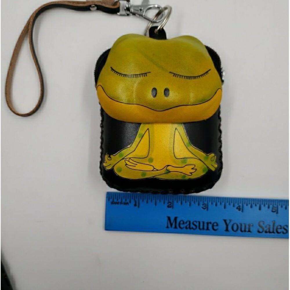 Frog Leather Wristlet Wallet Handmade Tooled Coin Purse Keychain Zen Yoga Gift - Picture 14 of 16
